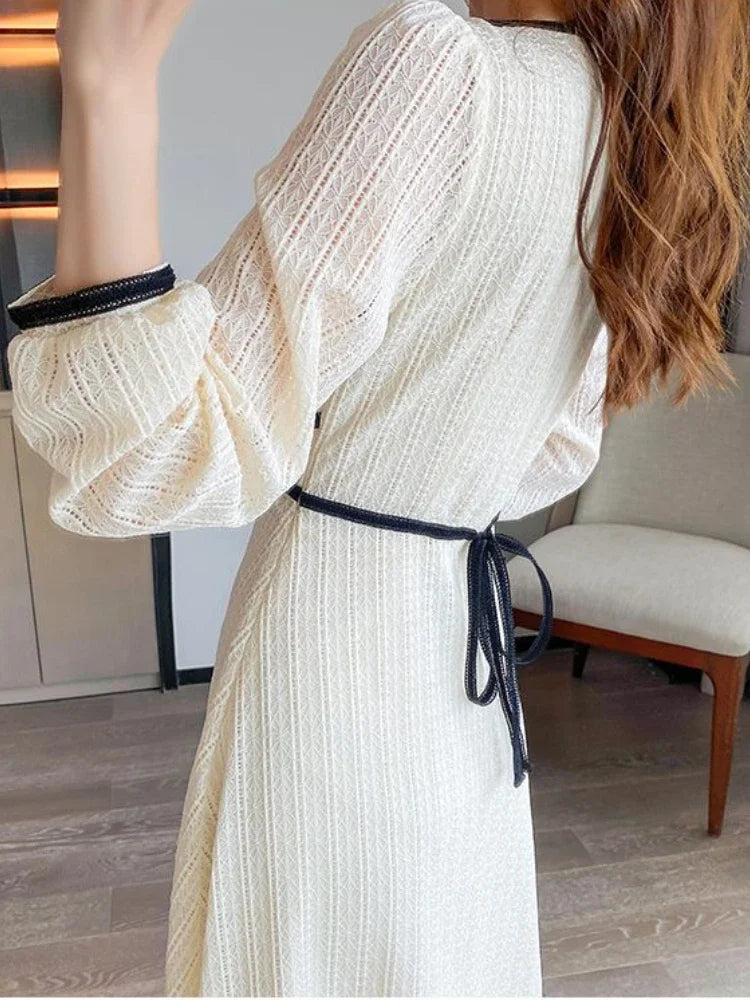 xsrrr DRESS TO IMPRESS 2024 Spring Elegant Korean Midi Dress Women Fashion Slim Long Sleeve Fairy Dress Female Casual Sweet Office Lady Party Dress Y2k