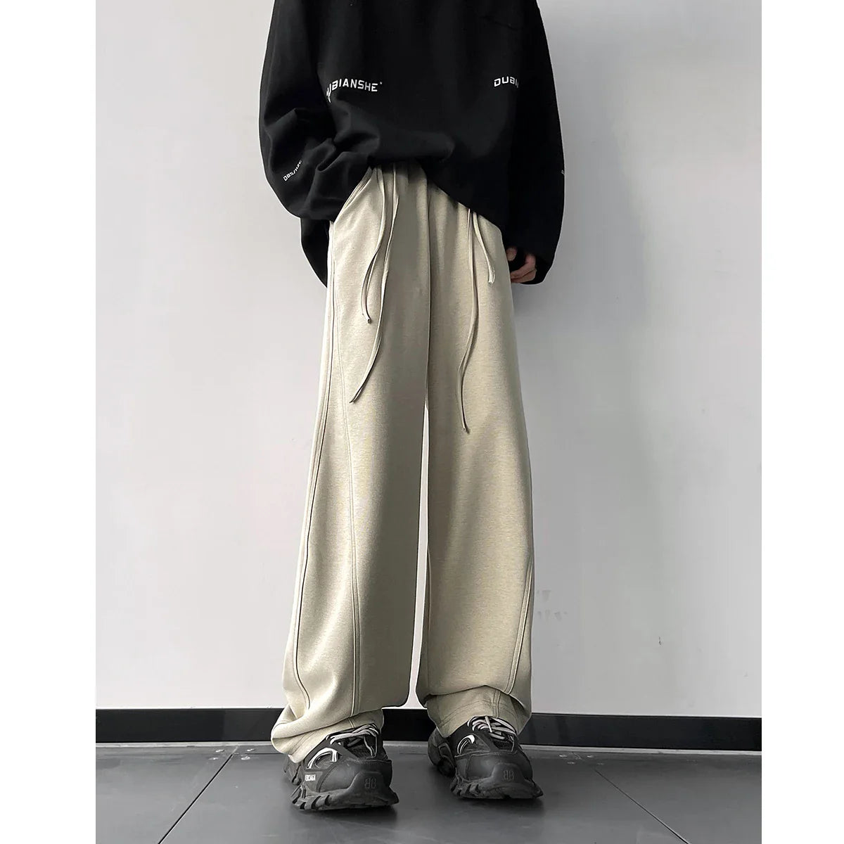 Men's Drawstring Design Waist Wide Leg Sports Casual Pants Oversized Pink Color Sweatpants Elastic Waist Loose Trousers