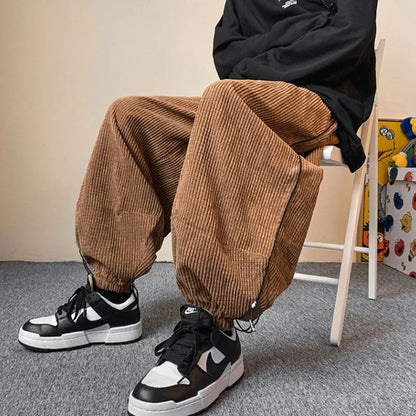 Winter Japanese Retro Wide Leg Pants for Men Corduroy Haren Pants Oversized Casual Jogging Sweatpants Hip-hop Street Male