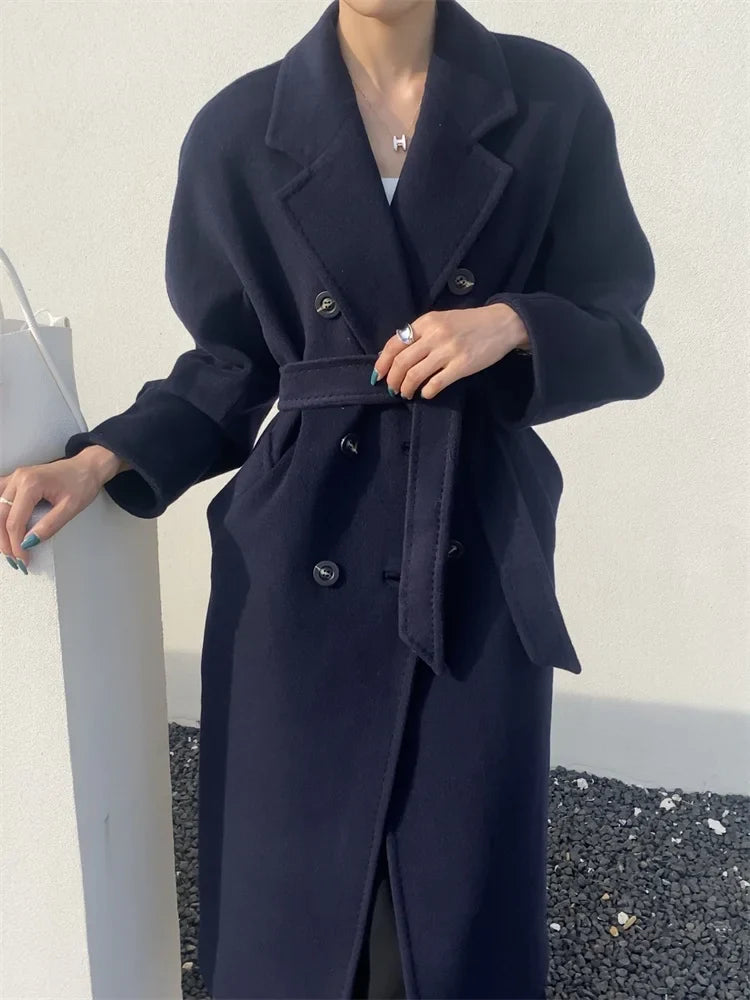 xsrrr High-end Double-sided Cashmere Coat Women Mid-length New Fashion Thick Double-breasted Long Sleeve Woolen Coat Fit Autumn Winter