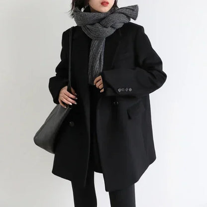 xsrrr WINTER OUTFITS Women Wool Blend Coat Solid Mid Long Woolen Blazer Thick Warm Blouse Women's Overcoat Office Lady Tops Autumn Winter