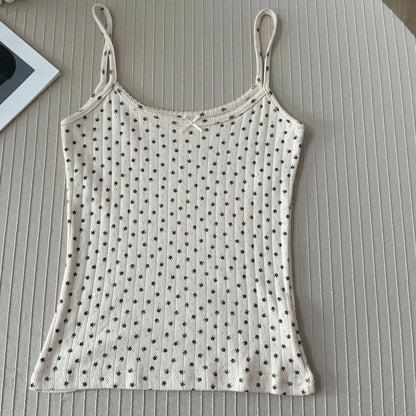 xsrrr Floral Eyelet Bow Cotton Crop Tops Summer Lace Trim Sleeveless Slim Tank Top Women Preppy Style Sweet Camisole Y2k Clothes