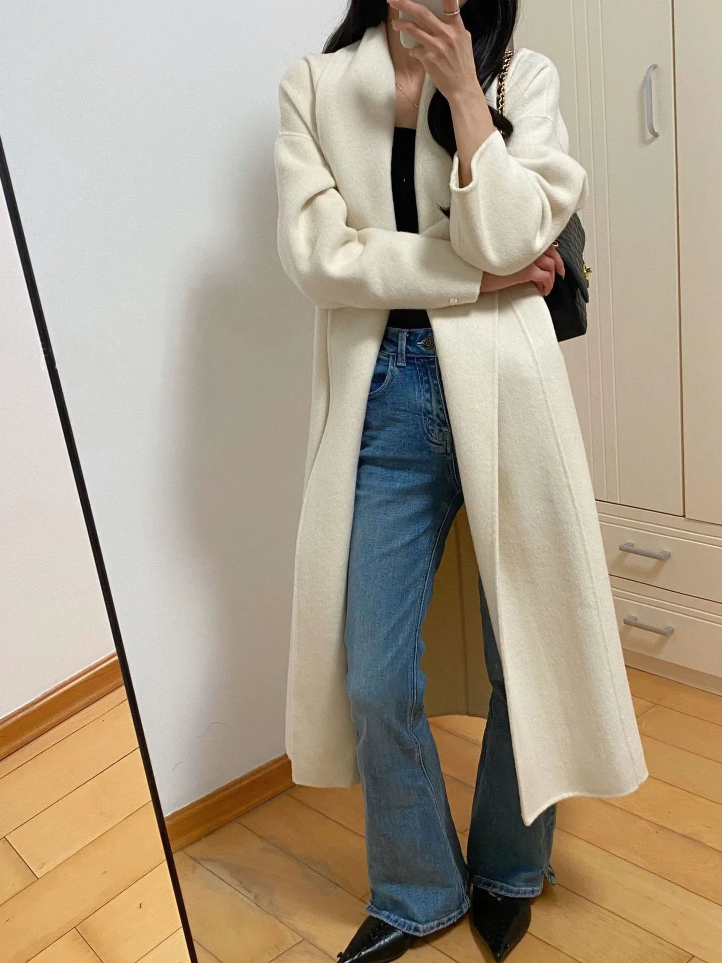 xsrrr Autumn and Winter Women's Casual Solid Color Long Loose Coat