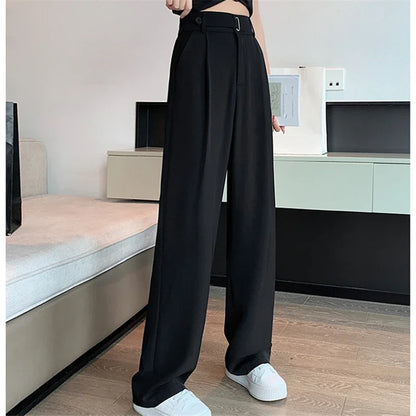 xsrrr Summer Women's Casual Pants Wide Leg Pants Elegant Office Lady 2024 New Solid Color High Waist Loose Trousers Female