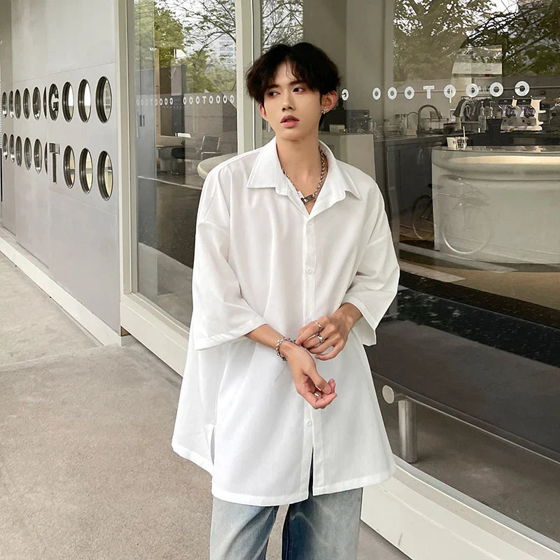 Summer Short Sleeved Shirt Men Fashion Oversized Casual Shirt Men Streetwear Korean Loose White Shirts Mens Formal Dress Shirt