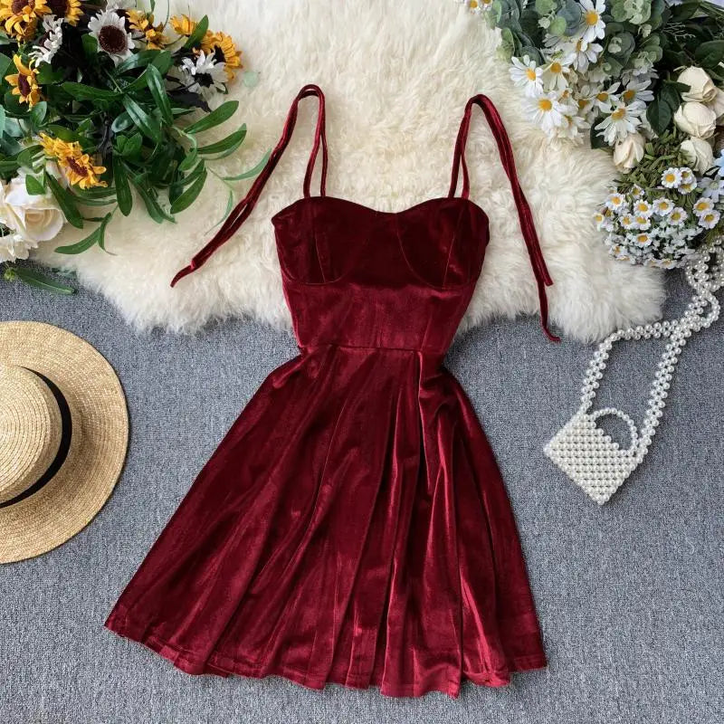 xsrrr NEW YEAR DRESS TO IMPRESS Chic Fashion Sexy Straps Mini Dress Women High Waist Y2K Christmas Red Party Dress Korean Streetwear Autumn Vestidos