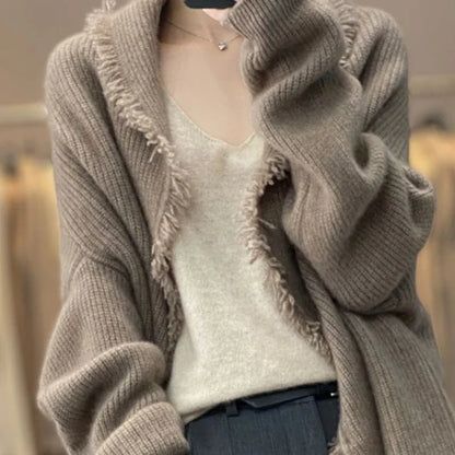 xsrrr Knitted Top for Women Black Cardigan Long Ladies Sweaters Jumper Korean Luxury Clothes Sleeve Autumn Winter 2024 Cashmere Trend