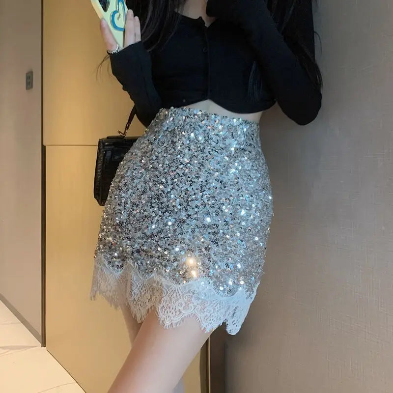 Hnewly NEW YEAR DRESS TO IMPRESS Skirts For Women Sequin Short Lace Mini Woman Skirt Harajuku Stylish Y2k Vintage Cheap V Modest Offer Aesthetic Hot Summer