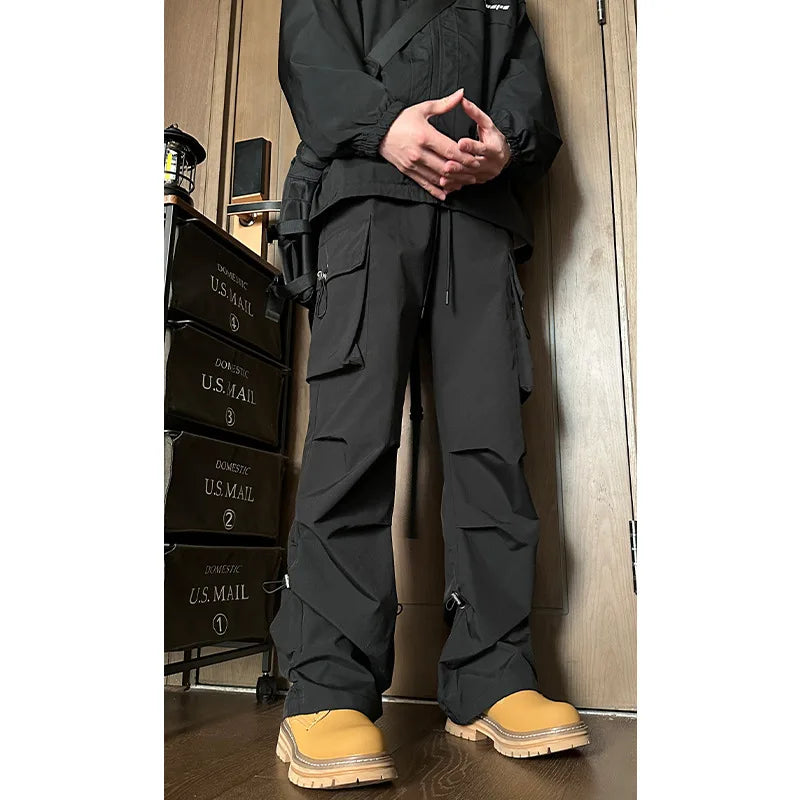 New Joggers Cargo Pants Men Korean Style Casual Pants Fashion Harem Pants Multi-Pocket Ribbons Trousers Male Oversize Sweatpants