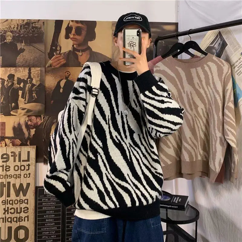 Sweater Stripe baggy Harajuku Fashion Men's Clothes Winter Trend Women's Print Oversize Korean Knit Hip Hop Clothing Sweaters