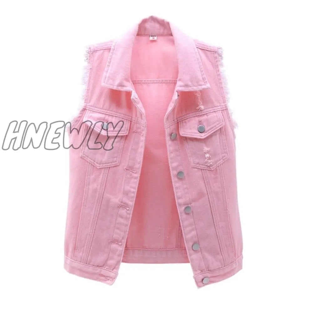 Autumn Women Plus size Denim Vest Sleeveless Waistcoat Students Casual Tops Jeans Jackets Red Pink Purple Yellow Blue White KW03