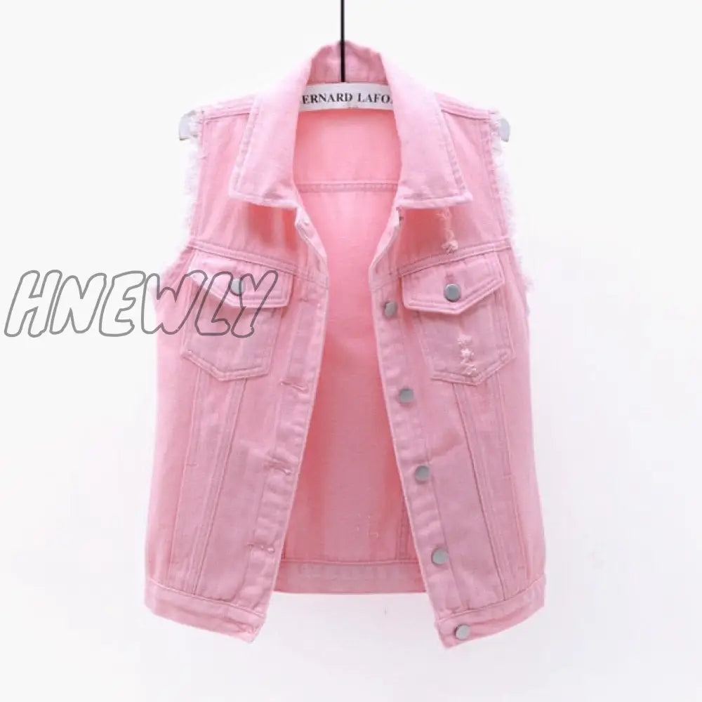 Autumn Women Plus size Denim Vest Sleeveless Waistcoat Students Casual Tops Jeans Jackets Red Pink Purple Yellow Blue White KW03