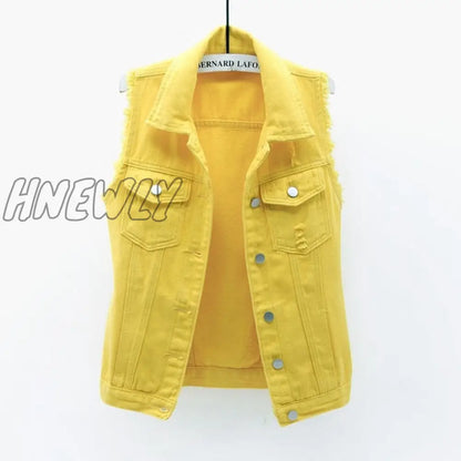 Autumn Women Plus size Denim Vest Sleeveless Waistcoat Students Casual Tops Jeans Jackets Red Pink Purple Yellow Blue White KW03