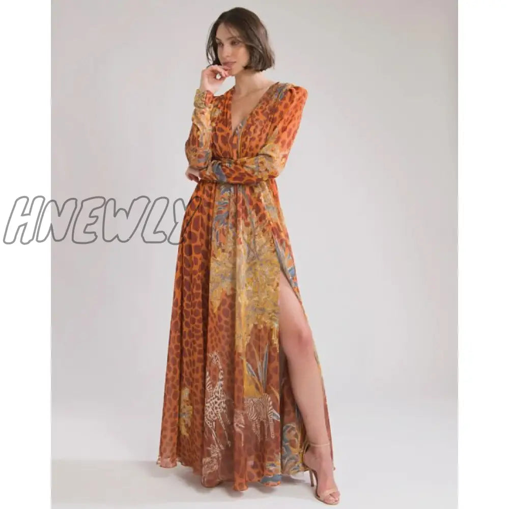 Beach Dress Summer Print Swimwear Women Sexy Cover Up Solid Long Tunic Bubble Sleeve Swimsuit With Belt Bathing Suit