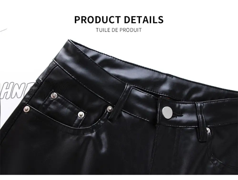 Black Faux Leather Pants Women New Straight Leg Pants Fashion Harajuku Black Baggy Trouser Casual Elegant High Waist Pants Stylish Work Outfits