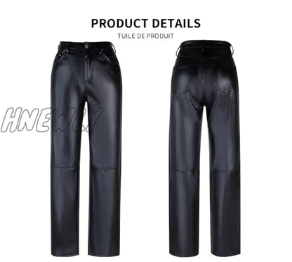 Black Faux Leather Pants Women New Straight Leg Pants Fashion Harajuku Black Baggy Trouser Casual Elegant High Waist Pants Stylish Work Outfits