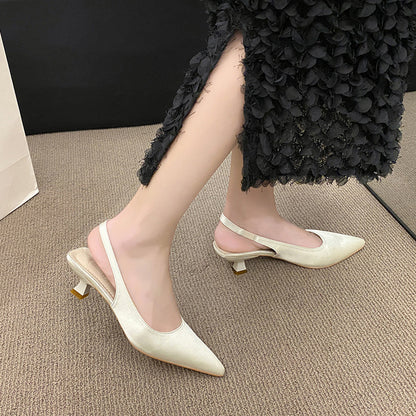 xsrrr Summer New Women Sandals Heel Ladies Shoes Pointed Toe Solid Female Women's Shoes Back Strap Slip on