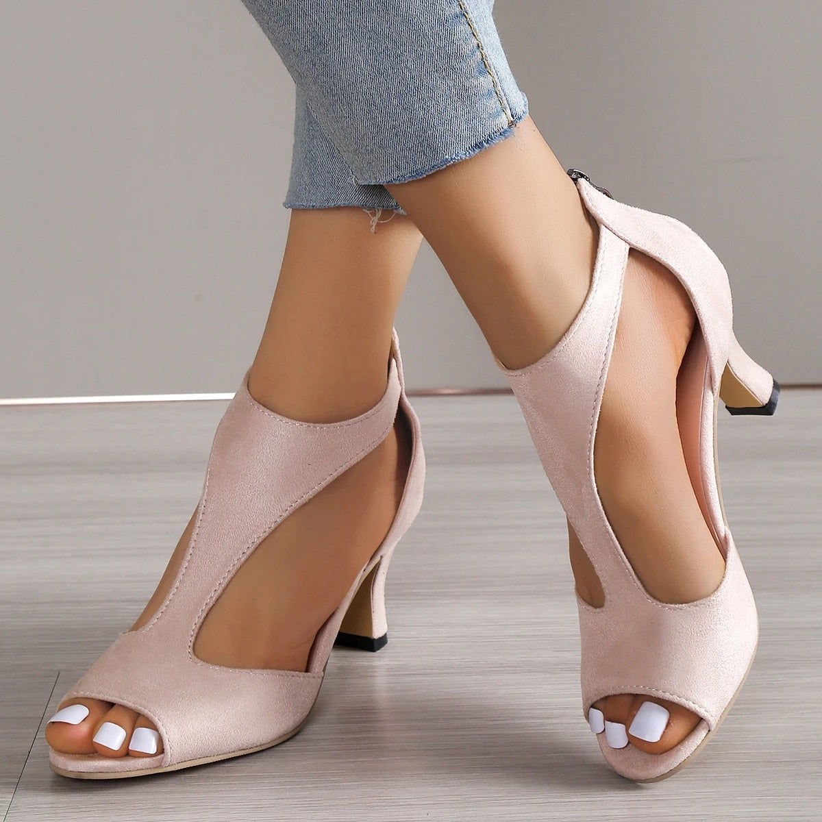 xsrrr Sandals Woman Summer Round Toe Fish Toe Stiletto Sandals Social Shoes Medium Heel Roman High Heels Plus Size Party Elegant