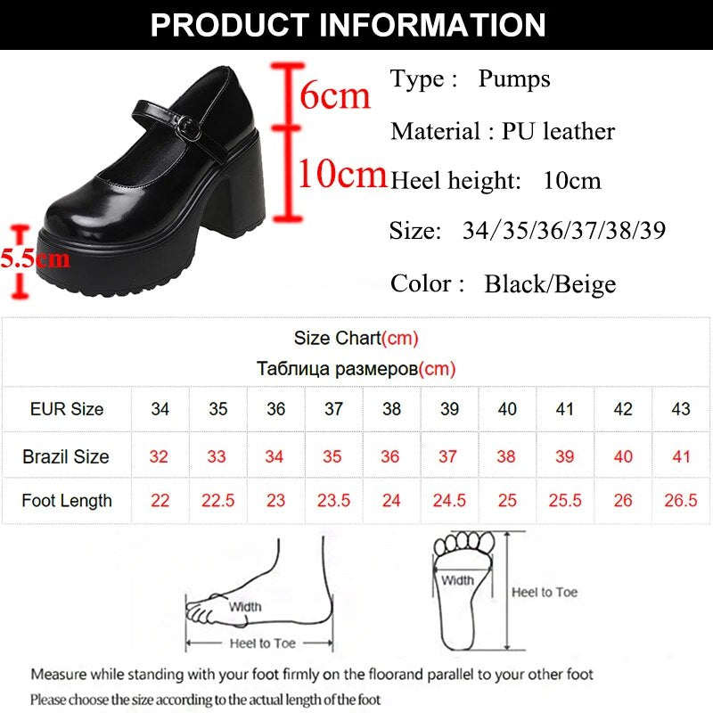 xsrrr 2024 New Chunky Platform Mary Jane Shoes Women Patent Leather High Heels Pumps Woman Sweet Thick Heel Party Shoes Female