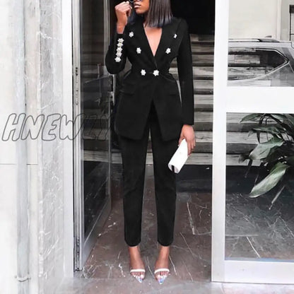 Elegant Two-pieces Women Blazer Suit Casual Streetwear Suits Female Blazer Set Chic Office Ladies Women Coat Suit blue Trendy Office Outfits