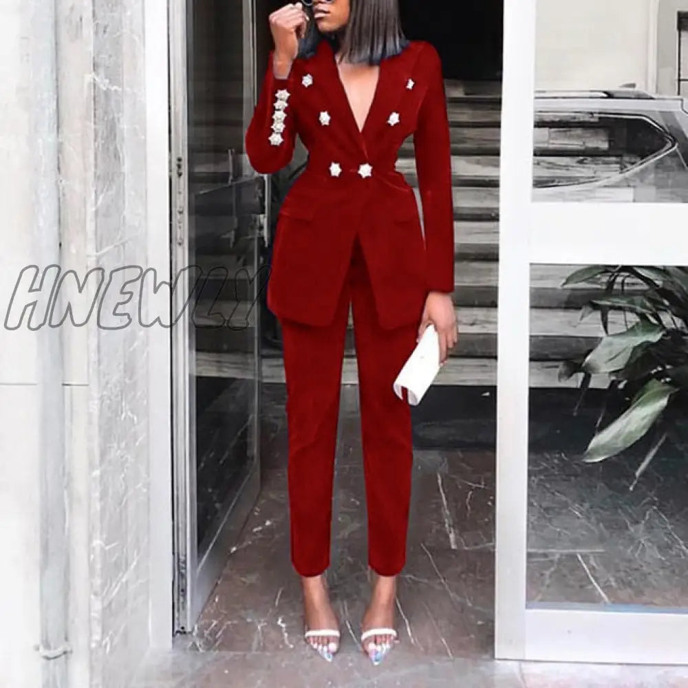 Elegant Two-pieces Women Blazer Suit Casual Streetwear Suits Female Blazer Set Chic Office Ladies Women Coat Suit blue Trendy Office Outfits