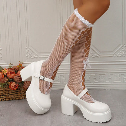 xsrrr 2024 New Chunky Platform Mary Jane Shoes Women Patent Leather High Heels Pumps Woman Sweet Thick Heel Party Shoes Female