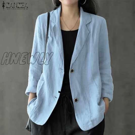 Fashion Cotton Blazers Women's Autumn Coats Casual Long Sleeve Outwears Female Single Button Overcoats Solid Tunic