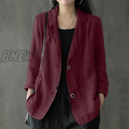 Fashion Cotton Blazers Women's Autumn Coats Casual Long Sleeve Outwears Female Single Button Overcoats Solid Tunic