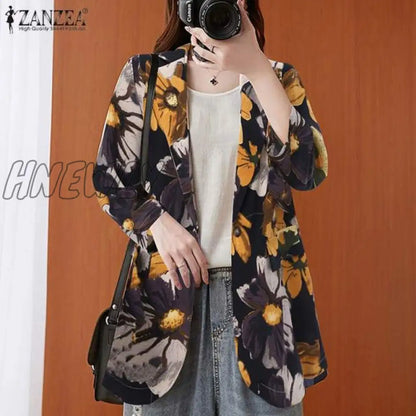 Fashion Cotton Blazers Women's Autumn Coats Casual Long Sleeve Outwears Female Single Button Overcoats Solid Tunic