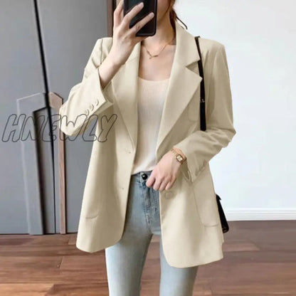 Fashion Cotton Blazers Women's Autumn Coats Casual Long Sleeve Outwears Female Single Button Overcoats Solid Tunic