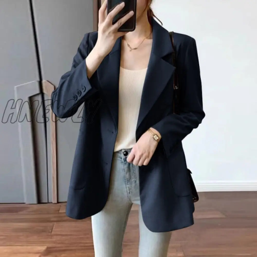 Fashion Cotton Blazers Women's Autumn Coats Casual Long Sleeve Outwears Female Single Button Overcoats Solid Tunic