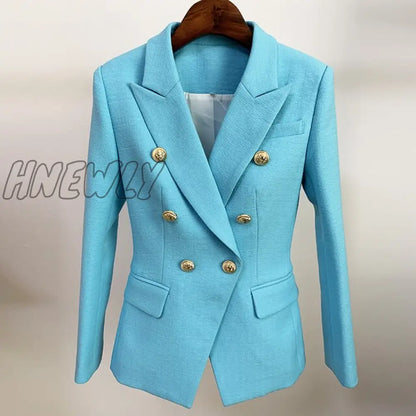 HIGH QUALITY New Fashion Baroque Designer Blazer Jacket Women's Silver Lion Buttons Double Breasted Blazer Outerwear