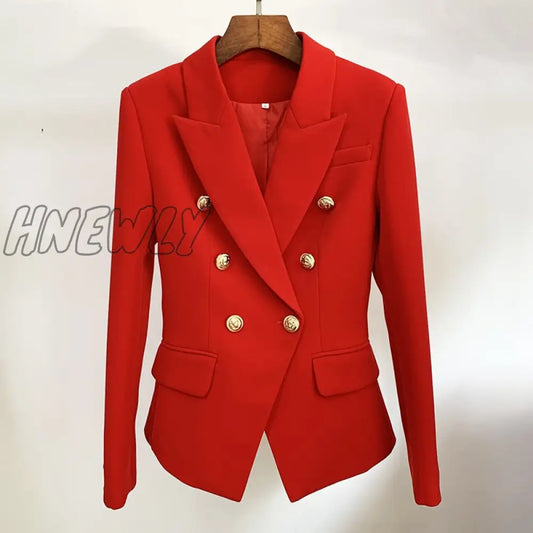 HIGH STREET Classic Designer Blazer Jacket Women's Slim Fitting Metal Lion Buttons Double Breasted Blazer Plus size S-5XL