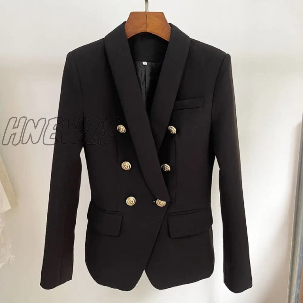 HIGH STREET Newest Designer Blazer Jacket Women's Slim Fitting Double Breasted Metal Lion Buttons Shawl Collar Blazer