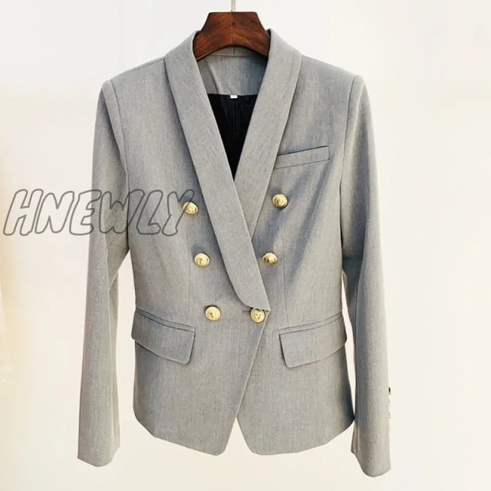 HIGH STREET Newest Designer Blazer Jacket Women's Slim Fitting Double Breasted Metal Lion Buttons Shawl Collar Blazer