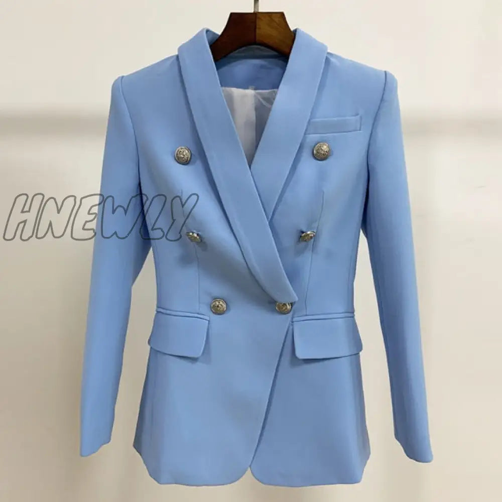 HIGH STREET Newest Designer Blazer Jacket Women's Slim Fitting Double Breasted Metal Lion Buttons Shawl Collar Blazer