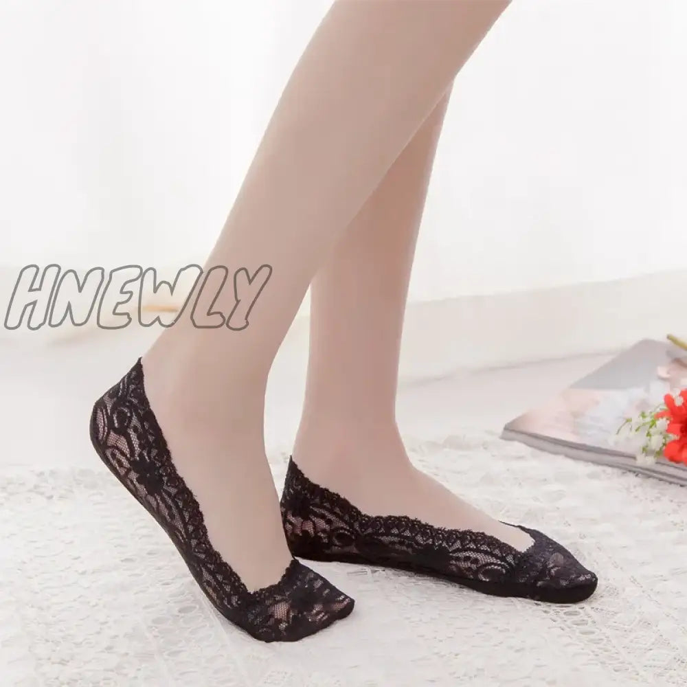 Hnewly 1/5pairs Ballet Lace Flower Sock Slippers Women Summer Silicone Non-slip Ankle Sox Invisible Slipper Lady Hollow Boat Socks Sox