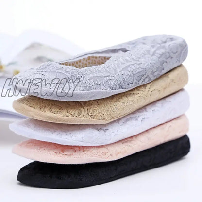 Hnewly 1/5pairs Ballet Lace Flower Sock Slippers Women Summer Silicone Non-slip Ankle Sox Invisible Slipper Lady Hollow Boat Socks Sox