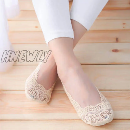 Hnewly 1/5pairs Ballet Lace Flower Sock Slippers Women Summer Silicone Non-slip Ankle Sox Invisible Slipper Lady Hollow Boat Socks Sox