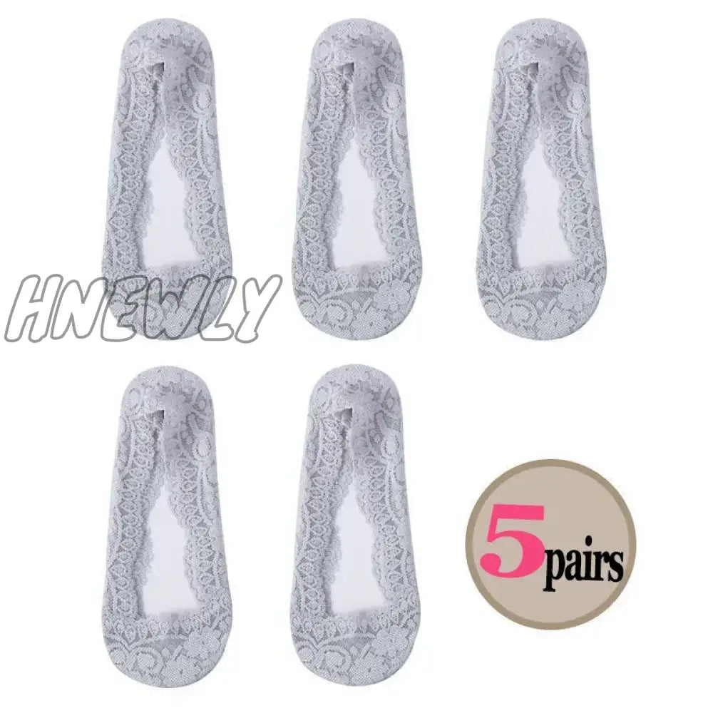 Hnewly 1/5pairs Ballet Lace Flower Sock Slippers Women Summer Silicone Non-slip Ankle Sox Invisible Slipper Lady Hollow Boat Socks Sox