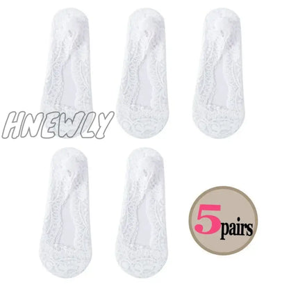 Hnewly 1/5pairs Ballet Lace Flower Sock Slippers Women Summer Silicone Non-slip Ankle Sox Invisible Slipper Lady Hollow Boat Socks Sox