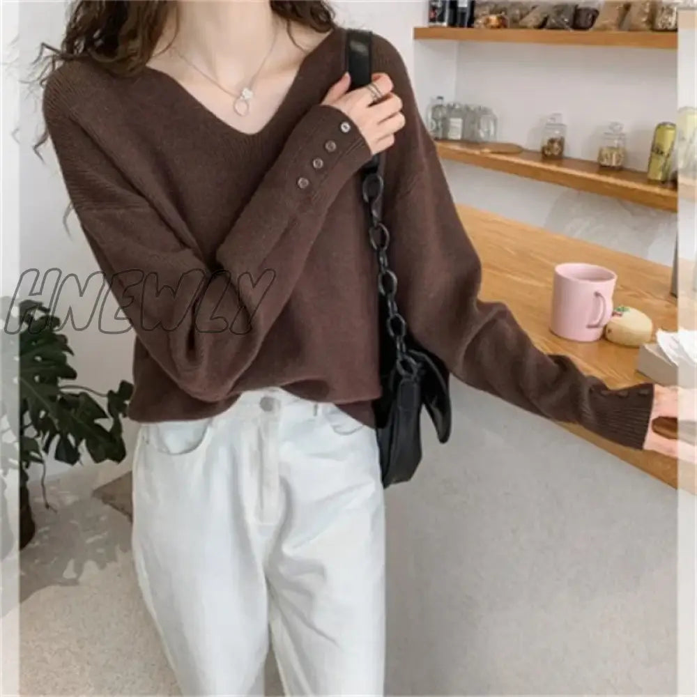 xsrrr 2024 New Autumn Women Sweater V-Neck Long Sleeve Knitted Sweaters Solid Korean Basic Casual Jumper Bottoming Pullovers Top