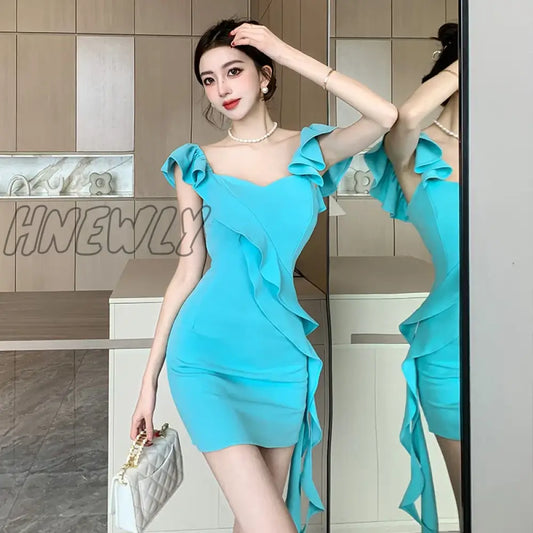 xsrrr 2024 Summer New Women's Retro Sweet Gauze Fragmented Waist retraction Slim Fashion Pleated sling Wrap buttocks Mini Dress