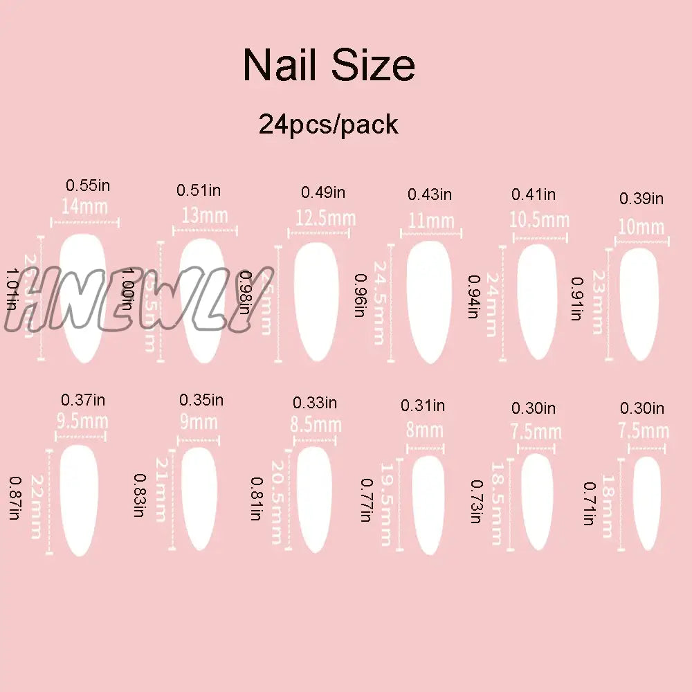 Hnewly 24pcs/set nude brown white fake nails for fall winter season french almond tips faux ongles press on false nail supplies