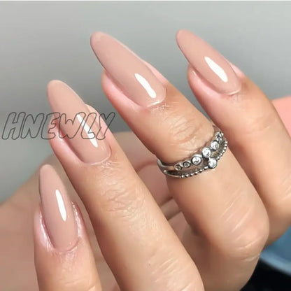 Hnewly 24pcs/set nude brown white fake nails for fall winter season french almond tips faux ongles press on false nail supplies