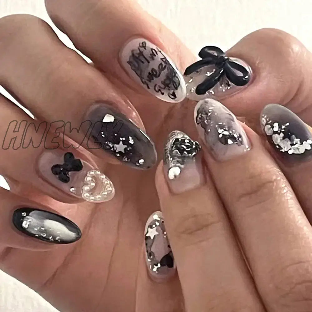 xsrrr 24pcs sweet cool y2k style ballet false nails with glue acrylic press on nails coffin almond full cover fake nails stick on nail