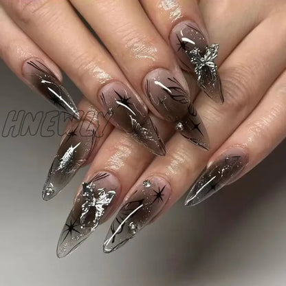 xsrrr 24pcs sweet cool y2k style ballet false nails with glue acrylic press on nails coffin almond full cover fake nails stick on nail