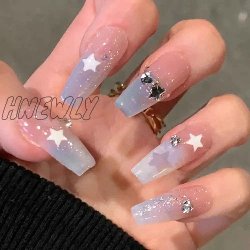 xsrrr 24pcs sweet cool y2k style ballet false nails with glue acrylic press on nails coffin almond full cover fake nails stick on nail