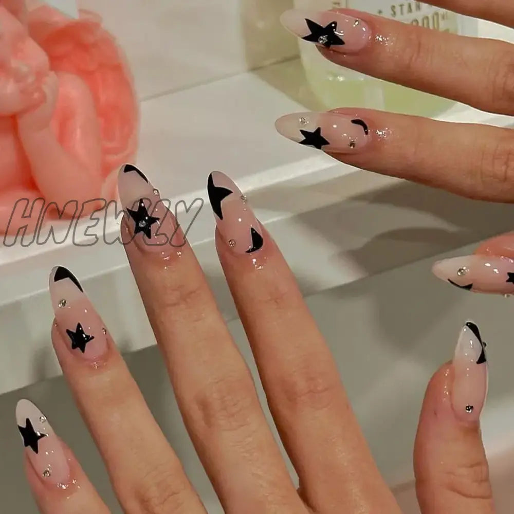 xsrrr 24pcs sweet cool y2k style ballet false nails with glue acrylic press on nails coffin almond full cover fake nails stick on nail