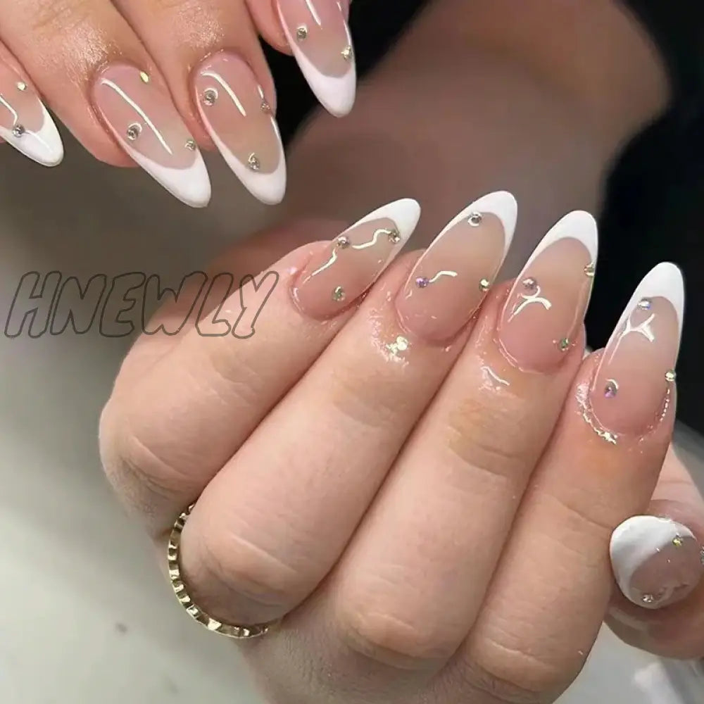 xsrrr 24pcs sweet cool y2k style ballet false nails with glue acrylic press on nails coffin almond full cover fake nails stick on nail